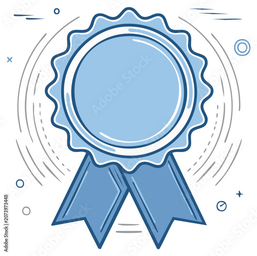 Blue award badge with ribbon graphic design element illustration