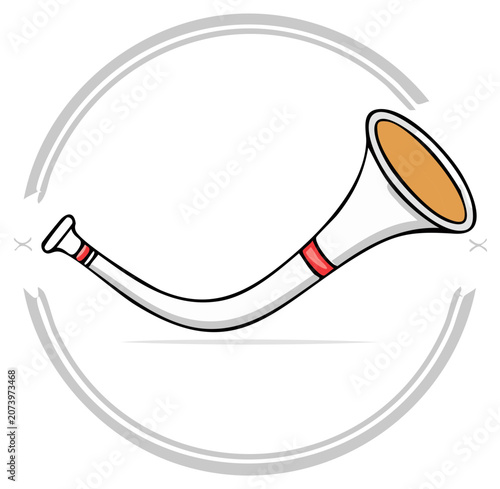Cartoon illustration of a traditional alphorn a long alpine folk wind instrument