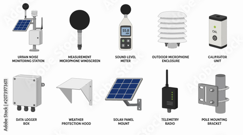 Collection of modern weather monitoring equipment and devices.