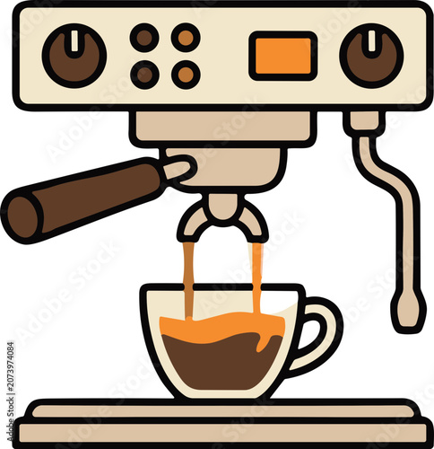 Bild auf Leinwand Espresso machine brewing fresh coffee into a clear glass cup, morning beverage p