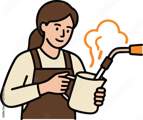 Fotografie Woman Chef Using Culinary Torch to Caramelize Dessert in a Pot