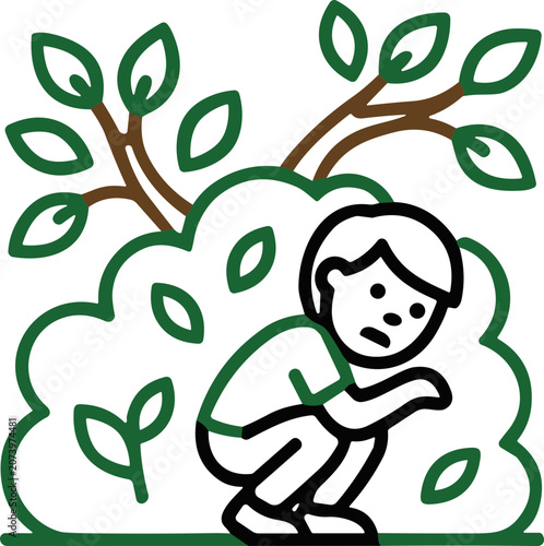 Photography Child Hiding in Bush, Playful Outdoors, Shy Kid Silhouette, Nature Hide and Seek