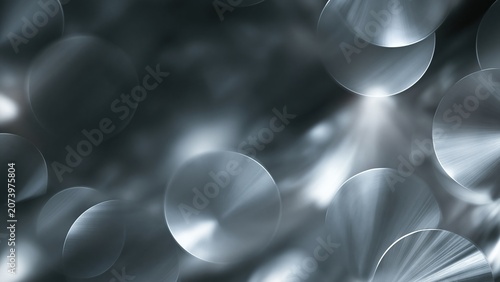 Metallic abstract background with circular bokeh light reflections