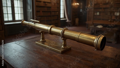 Antique Brass Telescope on Wooden Stand
