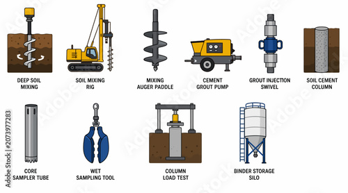 Photos Construction Equipment and Foundation Tools Illustration.