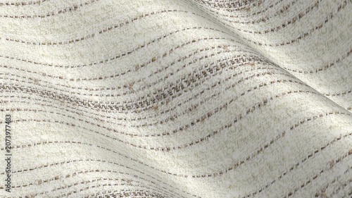 Elite Italian Beige Textured Stripe Linen Wool Silk Fabric moving in elegant neutral waves of unique woven pattern and premium summer material blend