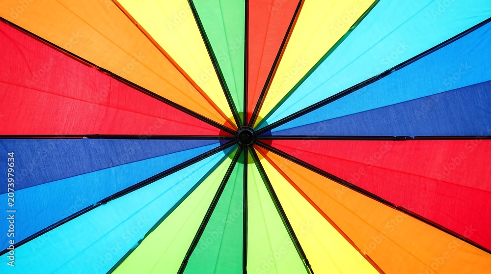 Fototapeta premium Vibrant multicolored rainbow umbrella canopy closeup