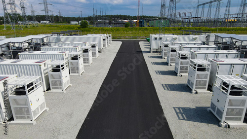 Photos Battery energy storage system containers and power equipment creating a large pa