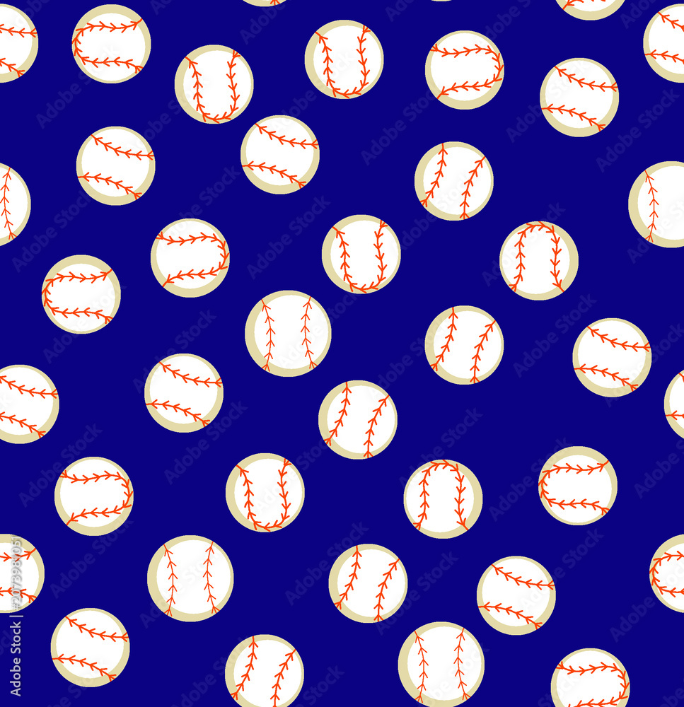 Baseball pattern with stitching on dark blue seamless background