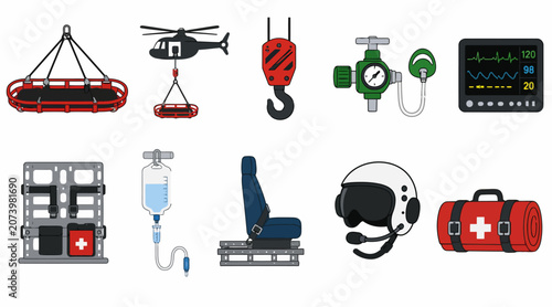 Fotografie Collection of medical and industrial equipment icons.