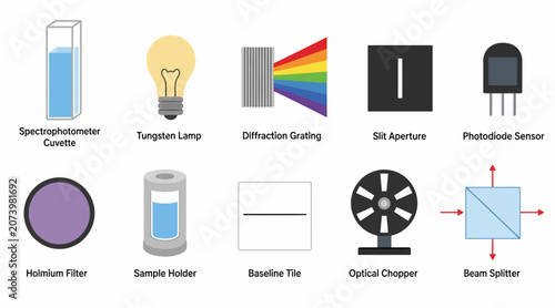Bild auf Leinwand Collection of Scientific and Optical Equipment Icons.
