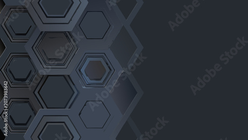 Obraz na plátne Hexagonal pattern in dark gray a three dimensional geometric arrangement against