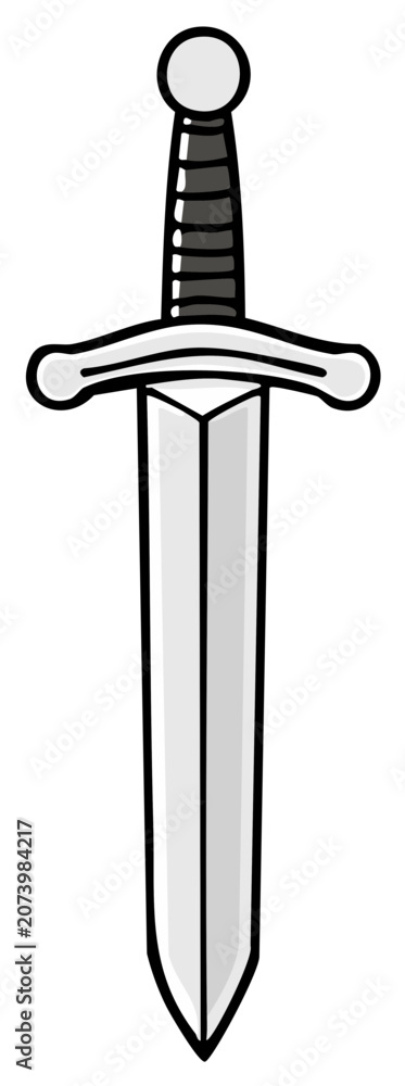 Fototapeta premium Cartoon illustration of a medieval sword with a silver blade.