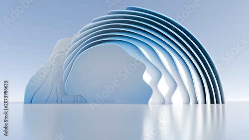 Tableau sur toile Abstract 3D render of a futuristic blue parametric architectural pavilion struct