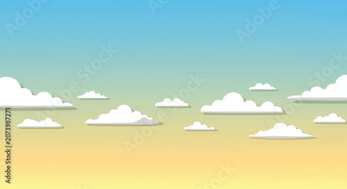 A serene sunny sky with fluffy white clouds.