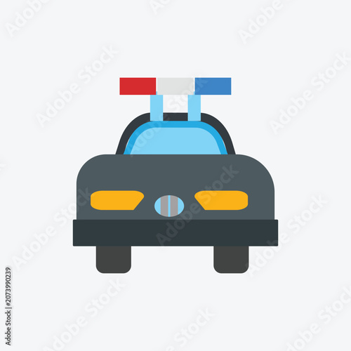 Police Car Flat Icon. Emergency Vehicle Front View Vector Illustration