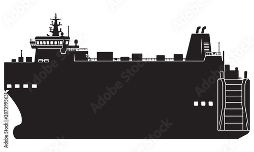 Foto Ro-Ro Ship silhouette, vehicle carrier vessel, vector isolated on white