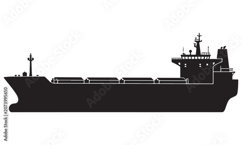 Quadro su tela Bulk Carrier silhouette, dry cargo vessel, vector isolated on white