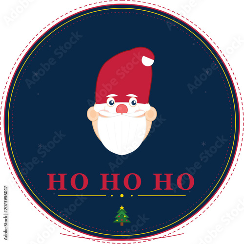 Ho Ho Ho Santa Claus Face Christmas Badge with Jolly Smile and Snowflakes — Festive Holiday Vector Illustration