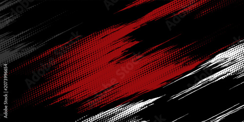 Glitch distorted grunge background. Noise destroyed texture. Red halftone dots blue color pattern gradient grunge texture background.