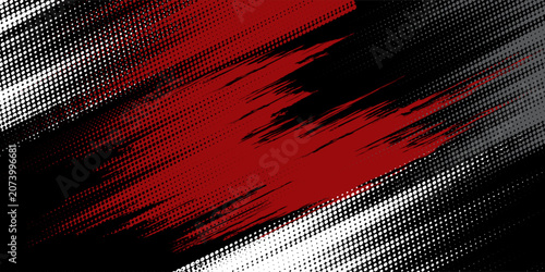 Glitch distorted grunge background. Noise destroyed texture. Red halftone dots blue color pattern gradient grunge texture background.