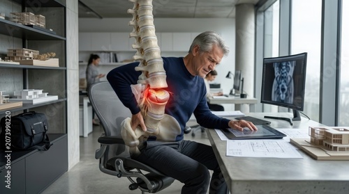 Spinal discomfort manifestation: chronic back, acute pain, nerve compression, degenerative disease, orthopedic aspect, neurological aspect, lumbar vertebra, disc herniation.