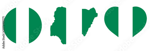 Nigeria flag vector set with buttons, heart, map, and love PNG.