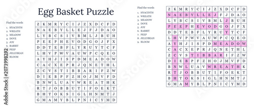 Easter egg basket word search puzzle with highlighted answers worksheet