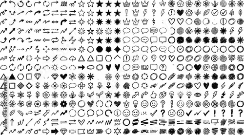 Hand drawn doodle icons and symbols set