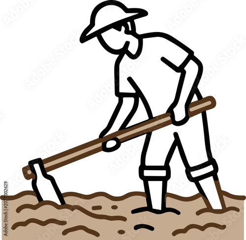 Canvastavla Farmer Working with Hoe in Soil, Rural Agriculture Concept