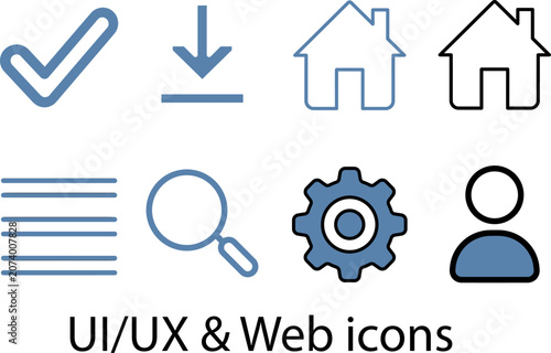 Collection of ui, ux and web icons in modern style for interface