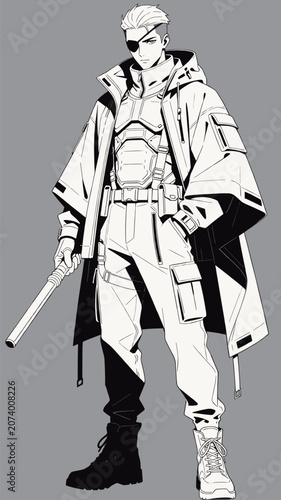 Anime Style Character with Eyepatch and Tactical Gear