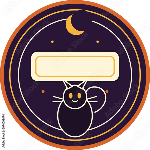 Black Cat Crescent Moon Halloween Badge Template

