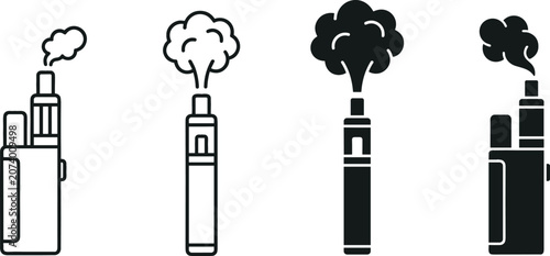 Obraz na plátně Vape Device Icon Set with Electronic Cigarette Vapor Smoke and E Cigarette Outli