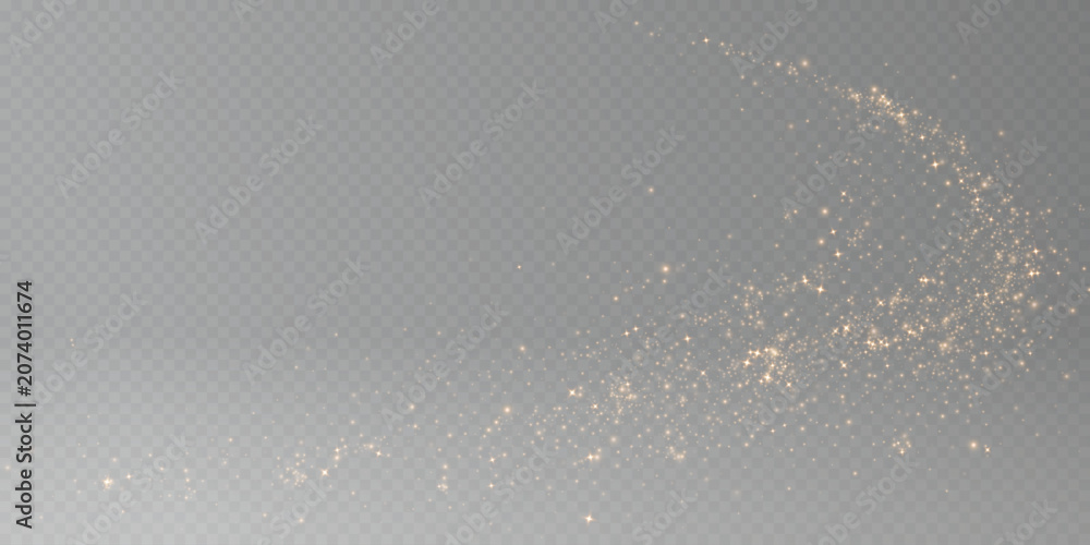 Fototapeta premium gold Transparent png golden glitter dust wave trail with sparkling particles and glowing magic light bokeh overlay isolated on white background horizontal sparkles magical stream radiant stars design