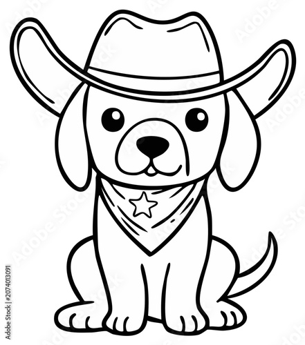 Cute cartoon puppy dressed as a cowboy with bandana and star