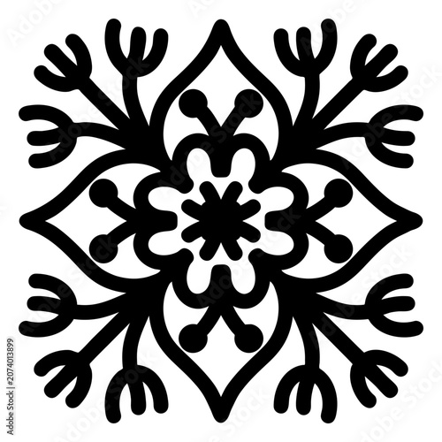 Black and white ethnic ornamental pattern element with tribal geometric details. Hand drawn monochrome decorative design for textile, fabric, wallpaper, packaging, branding and backgrounds, logo