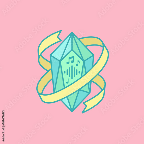 A glowing blue crystal wrapped in a yellow ribbon illustration