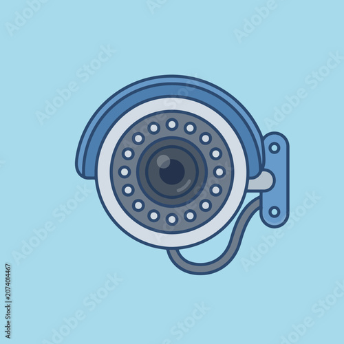 A blue security camera icon on a light blue background