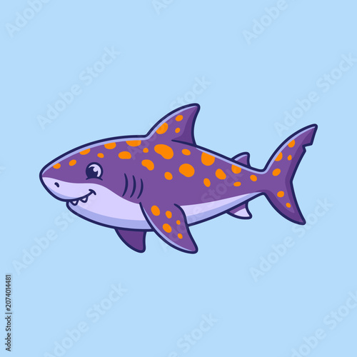 A cute purple shark with orange spots swimming in water