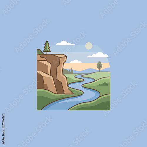 A winding blue river flows through a green valley