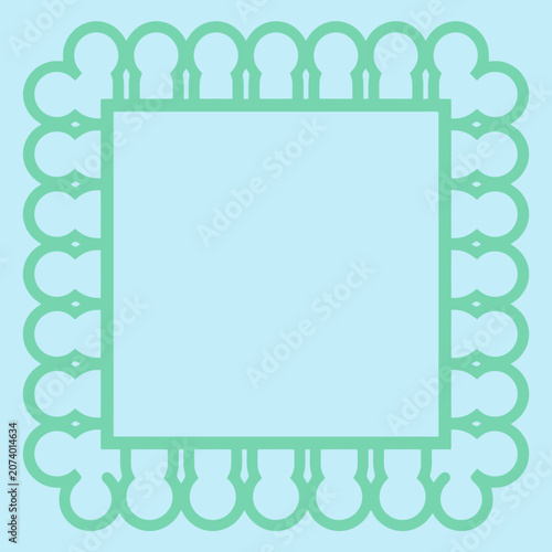 A green decorative frame sits on a light blue background