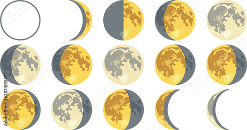 Foto Detailed Moon Phase Cycle Vector Set Featuring Full Crescent Gibbous Quarter and