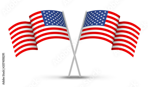 Two United States flags, usa symbol, flag pole realistic png illustration