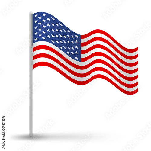 United states flag, usa symbol, flag pole realistic png illustration