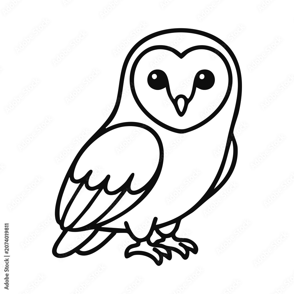 Fototapeta premium Barn Owl Outline Illustration for Children Coloring Book and Print Activity