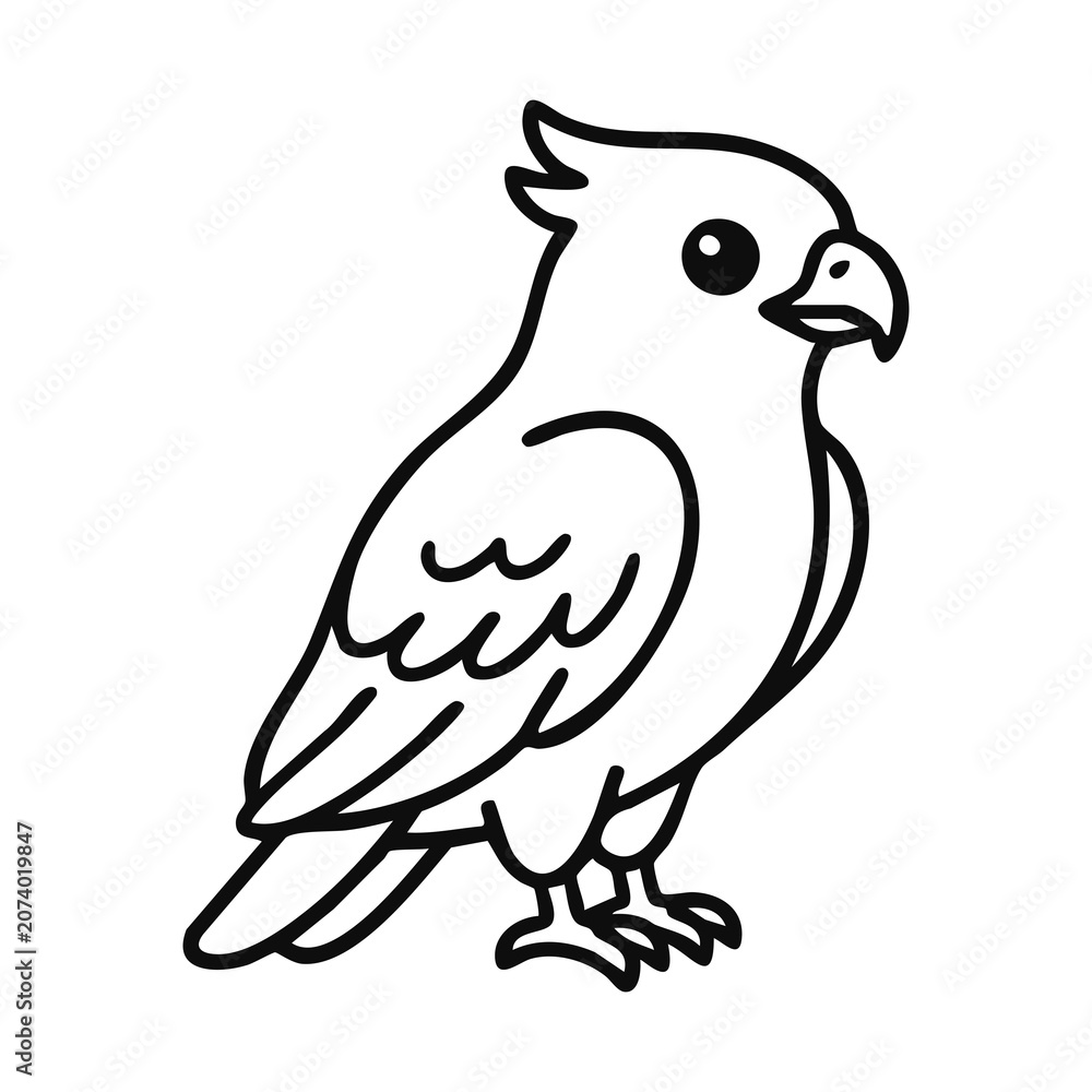 Fototapeta premium Crested Falcon Bird Line Drawing Vector for Educational Worksheets and Craft Art