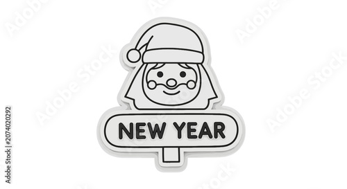 Smiling cartoon character wearing Santa hat.