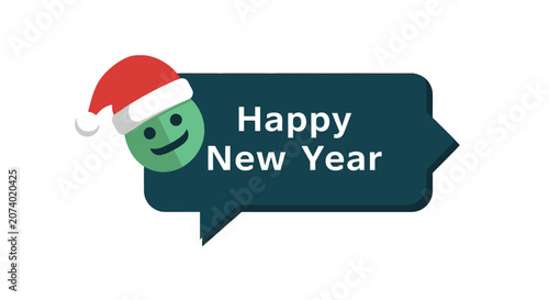 Smiling green emoticon wearing Santa hat.