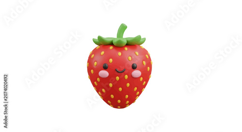 Smiling Strawberry Plush Toy Closeup.